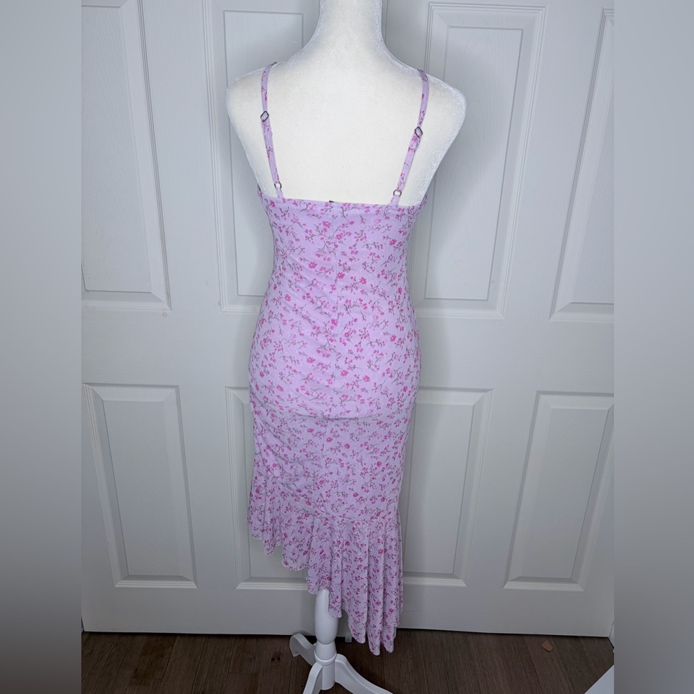 Lilac floral mini dress with asymmetrical ruffle trim adjustable straps sz xxs - Picture 2 of 12